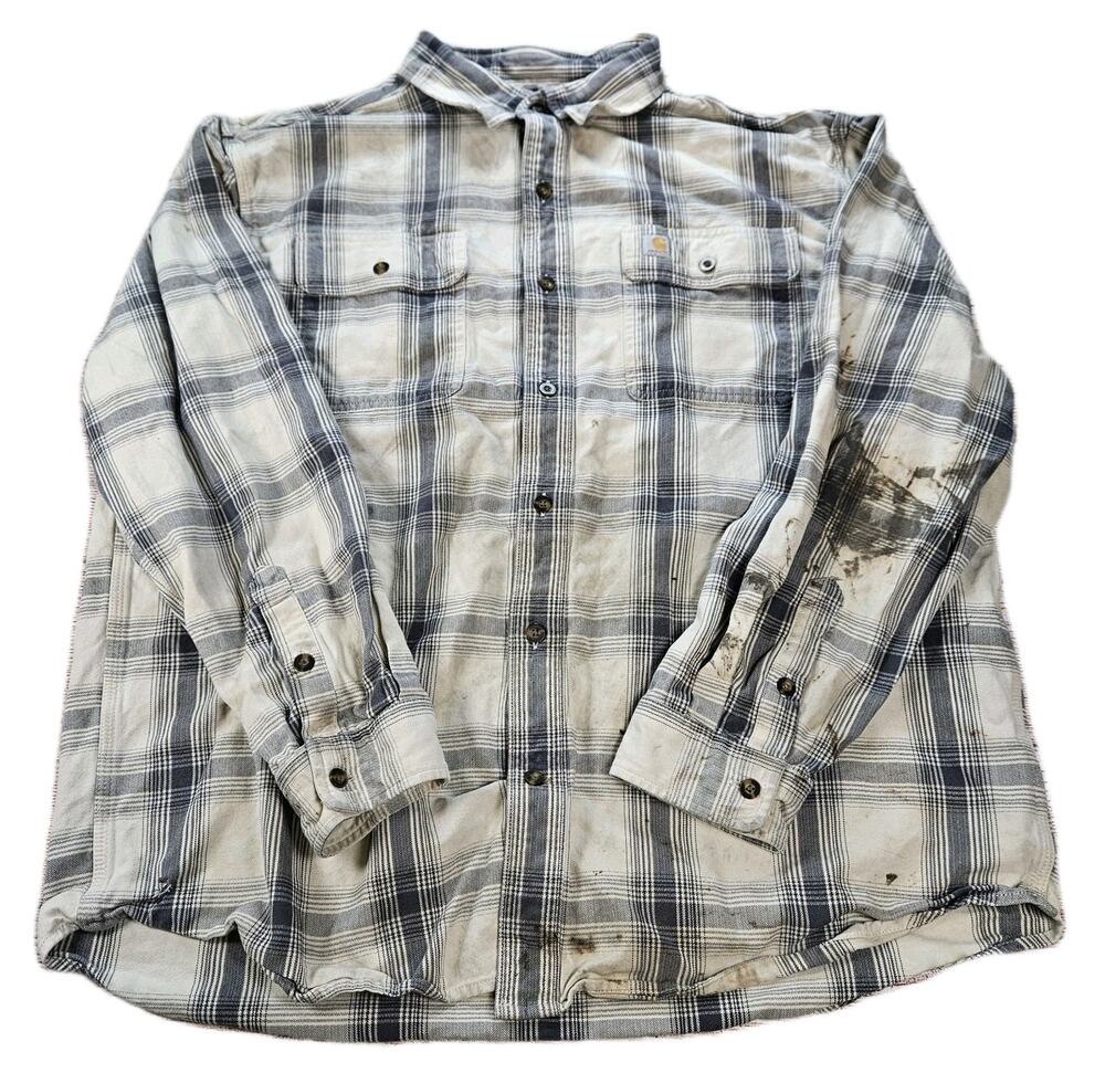Men's CARHARTT Flannel Shirt Size XL Original Fit Plaid Distressed Stained
